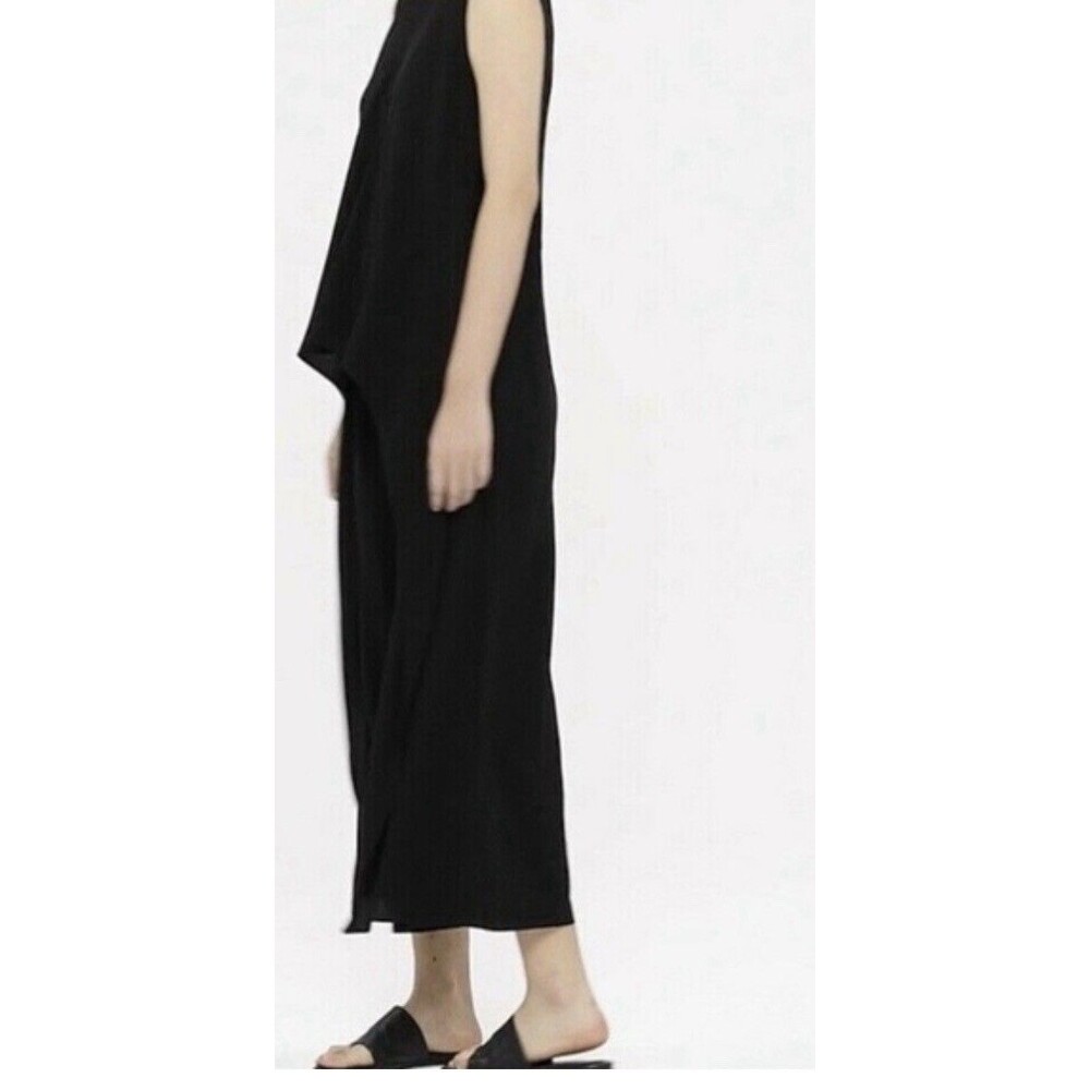 NWT $598 Eileen Fisher Black Silk Georgette Crepe Bateau Neck Jumpsuit Size Xxs - Picture 2 of 7